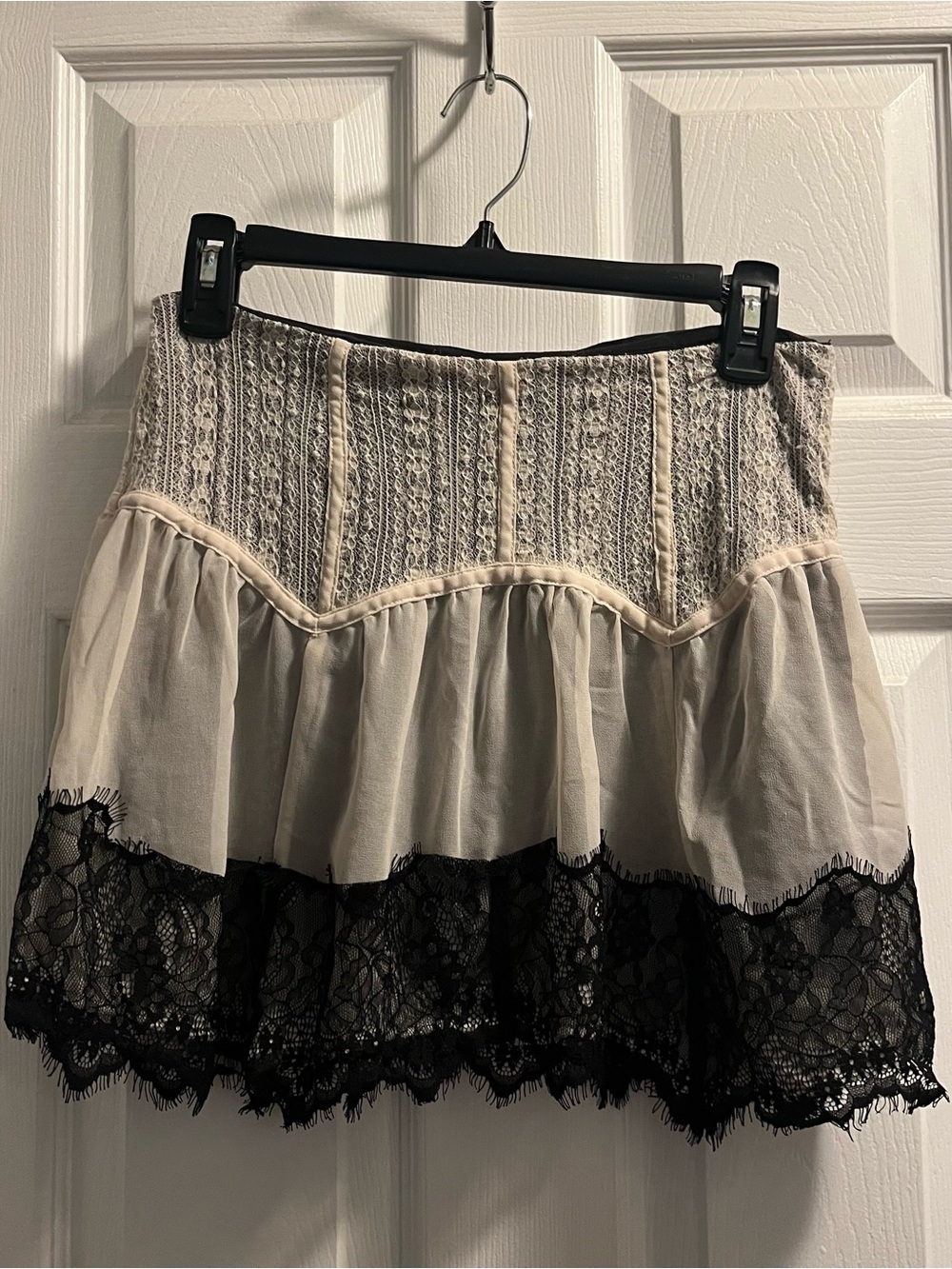 Urban Outfitters Cream Mini Skirt with Black Lace Hem